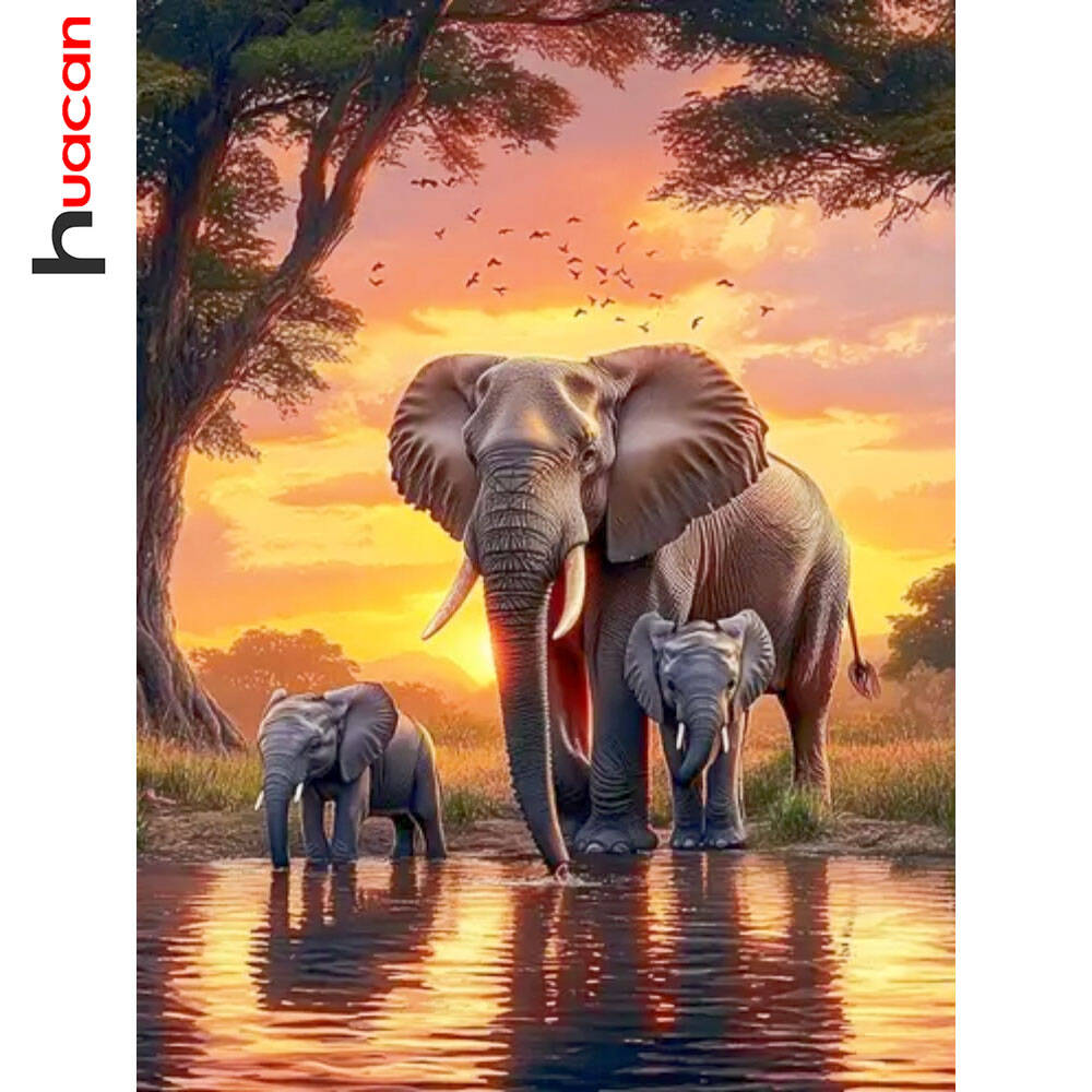 Resin Art Wallpaper - Lukisan Berlian 5D DIY Pemandangan Gajah